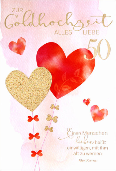 Faltkarte Herzballons - Goldene Hochzeit