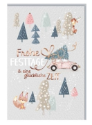 Faltkarte Weihnachten Auto und Bäume