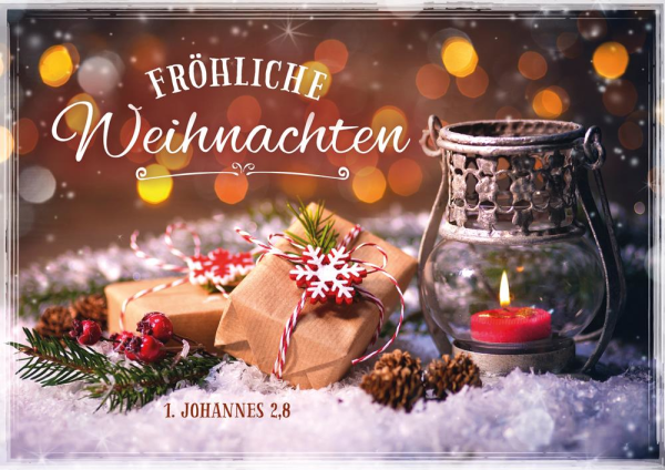 Faltkarte Fröhliche Weihnachten - Päckchen im Schnee