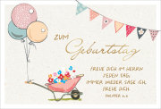Postkarte Geb. Luftballons Schubkarre